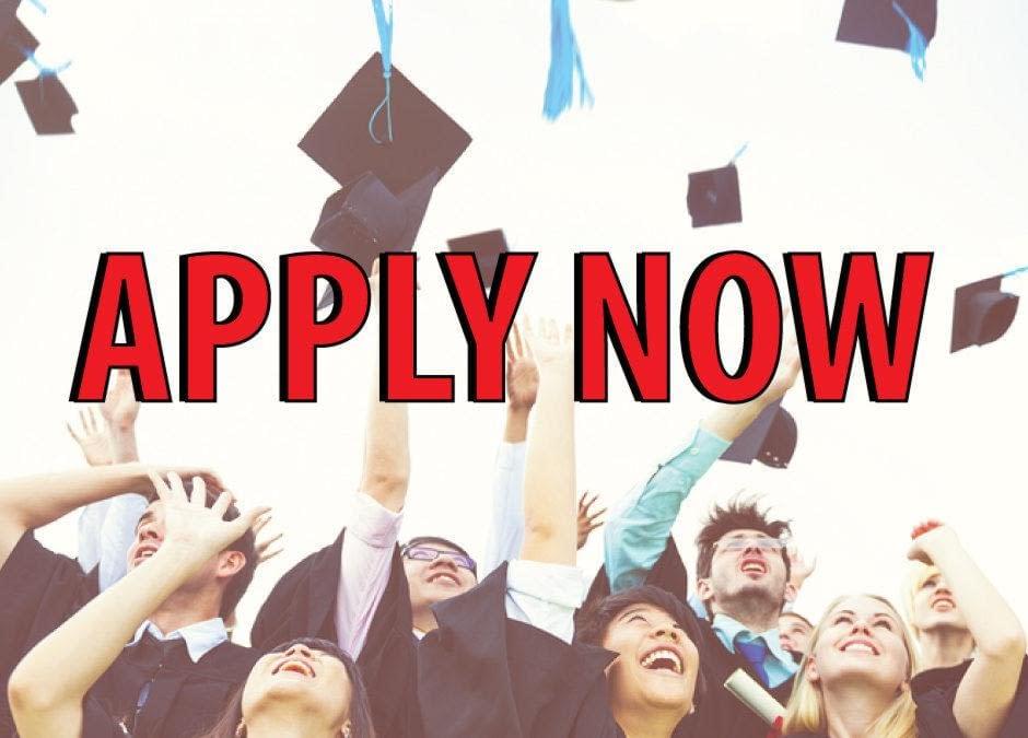 Apply Now - Students throwing cap