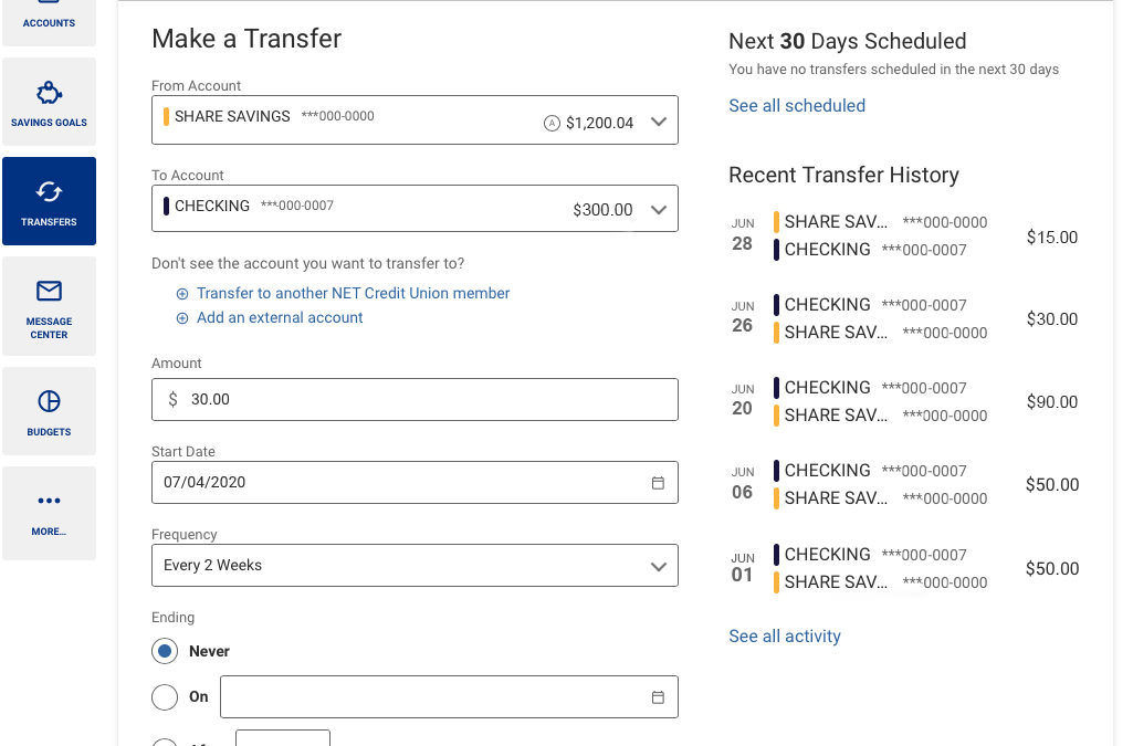 Classic Transfers screenshot of transfer widget