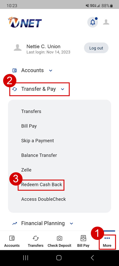 Mobile Redeem cash back